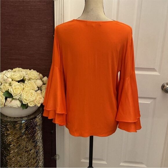 AlexisOrange  100% silk V-Neck Ruffle Sleeve Top, S - Picture 5 of 7